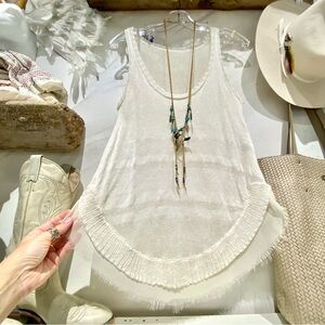 Beautiful LINEN Boho tank with rustic edges & resort vacay beach vibe